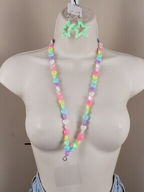 3pc pastel rainbow heart phone lanyard necklace double enforced for all day wear